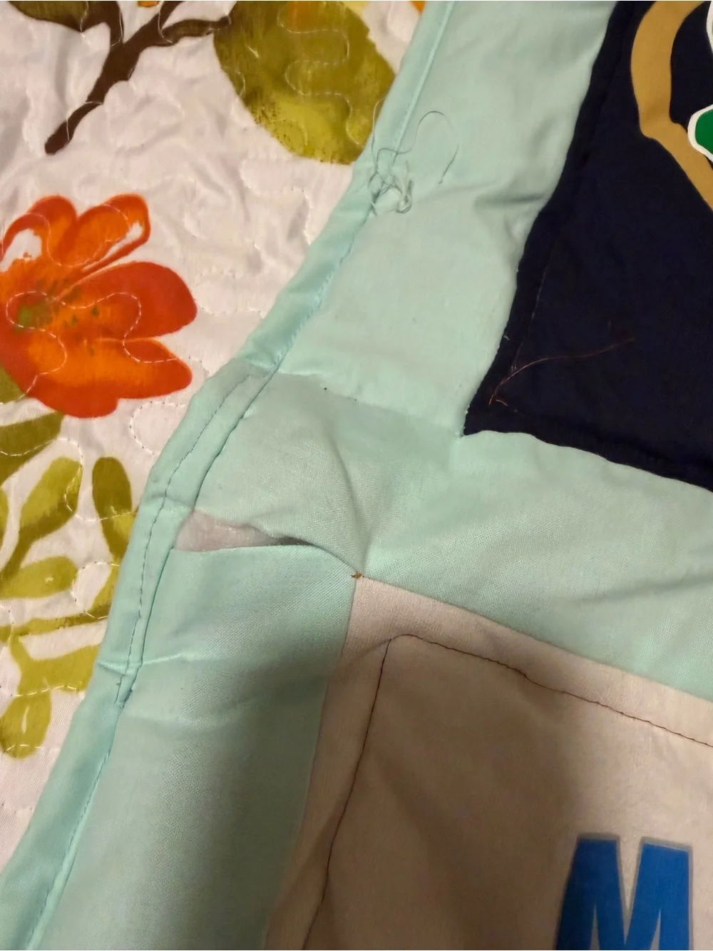 Patchwork T-Shirt Quilt - Mint and Coral hand made
